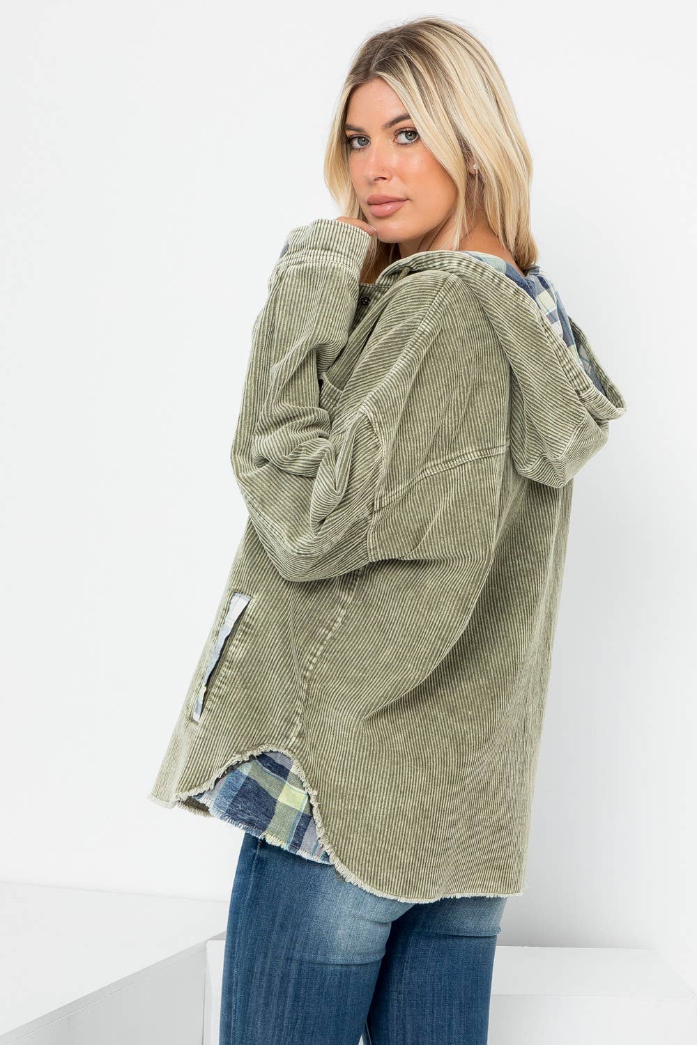 Washed Corduroy Hooded Shacket