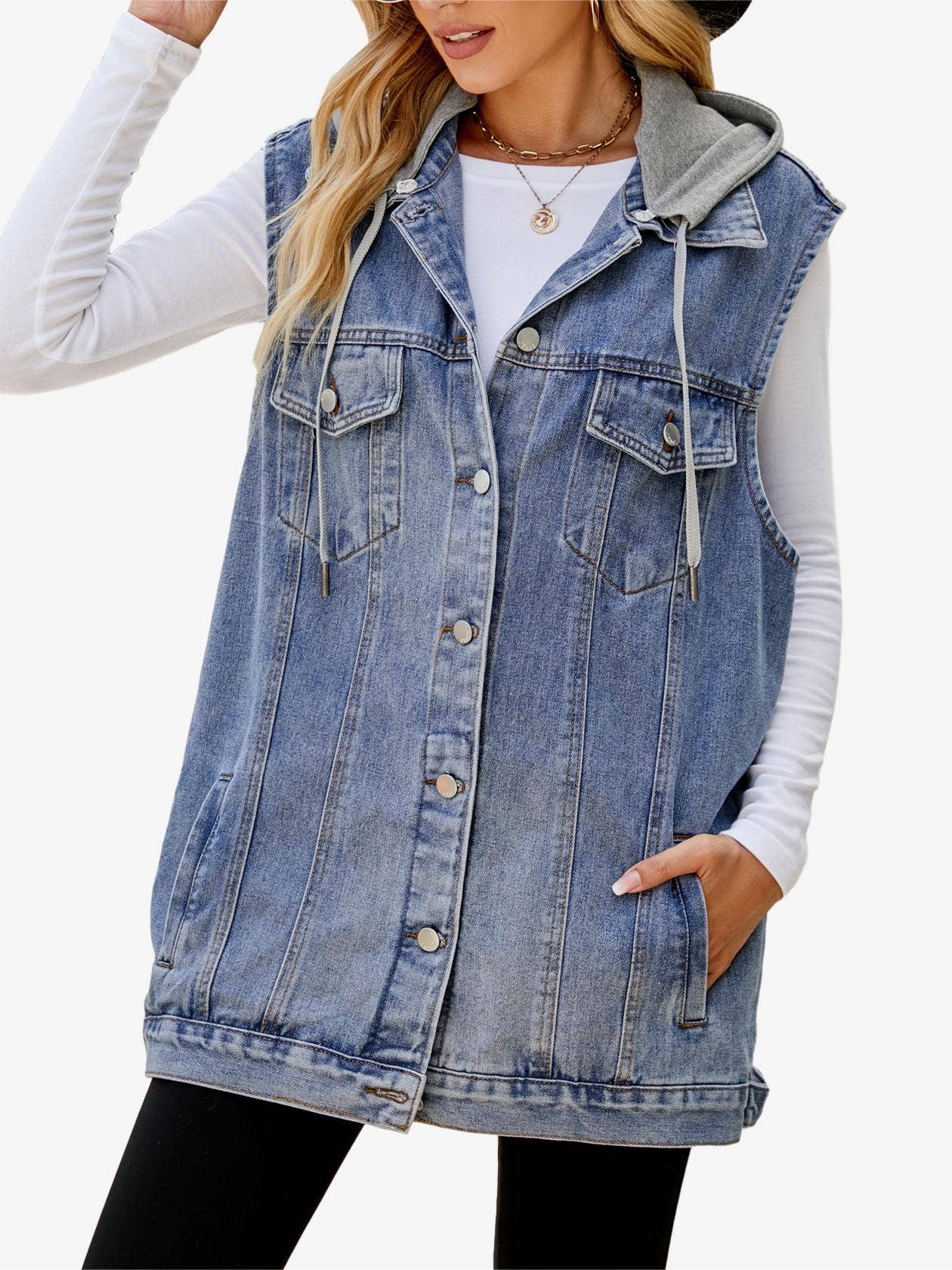 Hooded Denim Vest