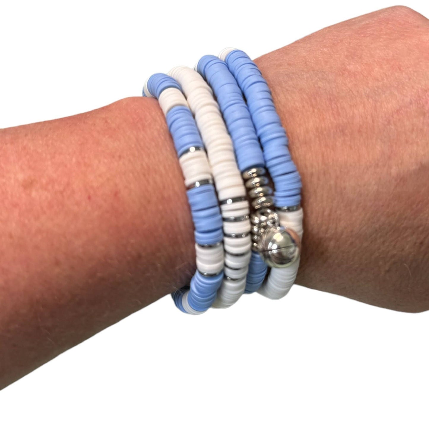 Light Blue and White Game Day Bracelet Stack
