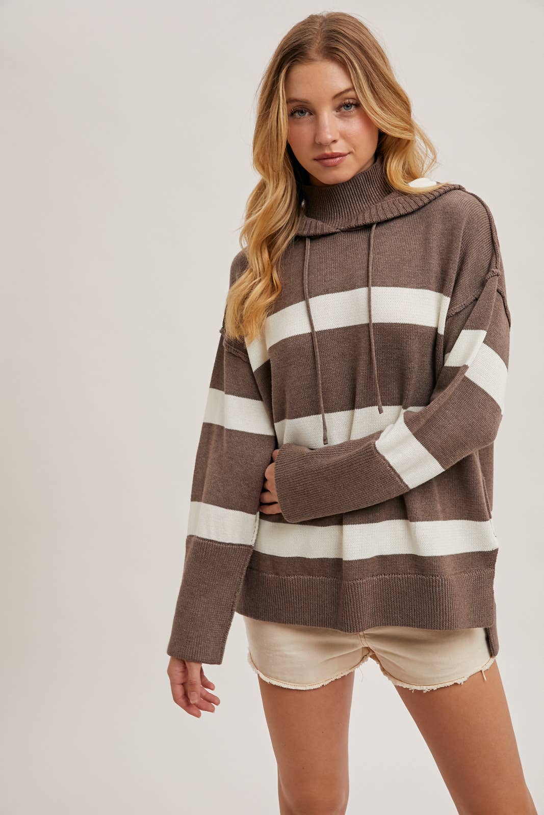 Mock Neck Hooded Sweater