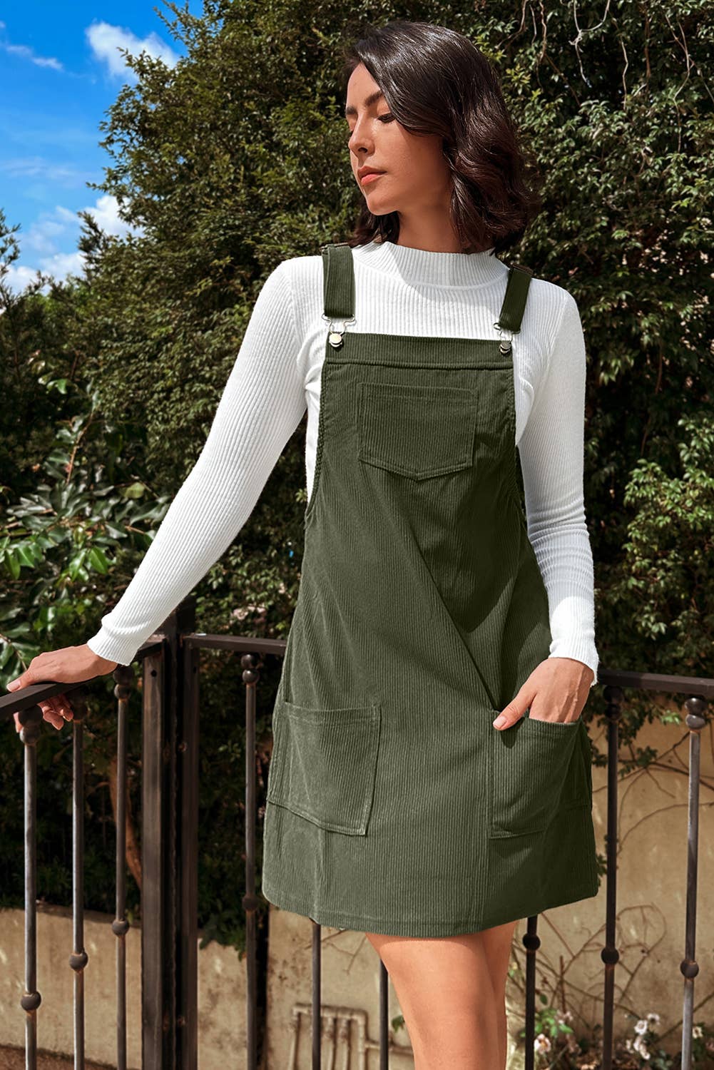 Sleeveless Corduroy Overall Dress