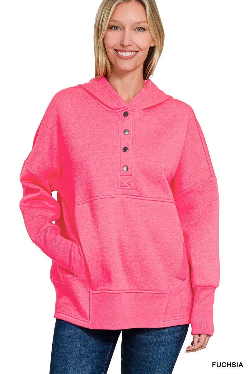 Fleece Half Button Hoodie