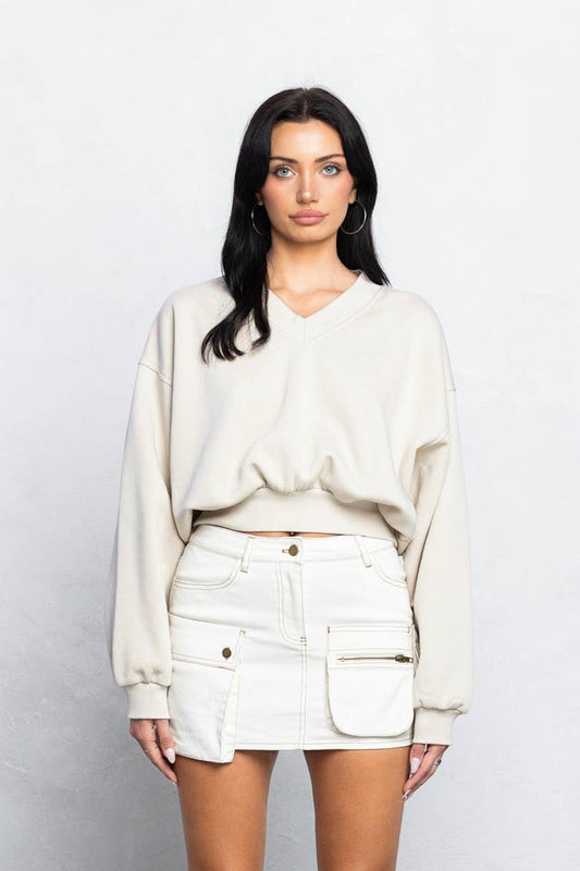 Soft V neck cropped sweatshirt
