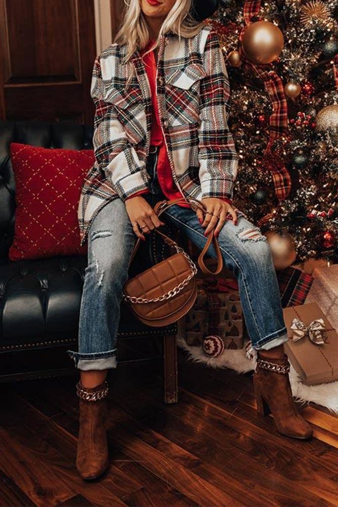 Plaid Button Long Sleeve Shacket