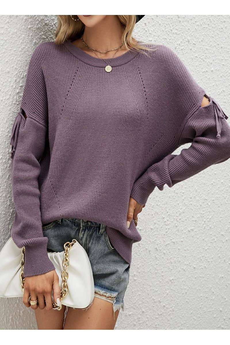 Long Sleeve Knit Sweater; Purple