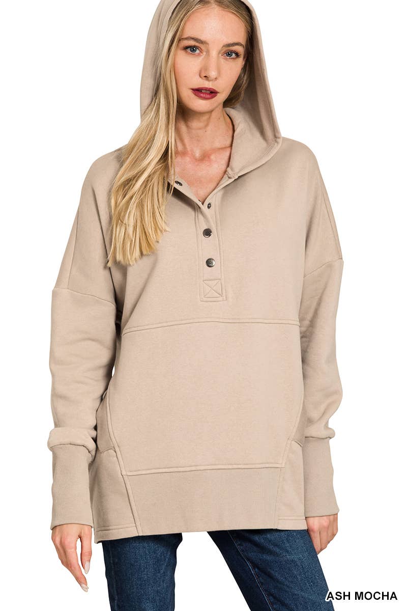 Fleece Half Button Hoodie