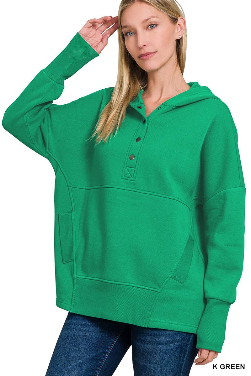 Fleece Half Button Hoodie