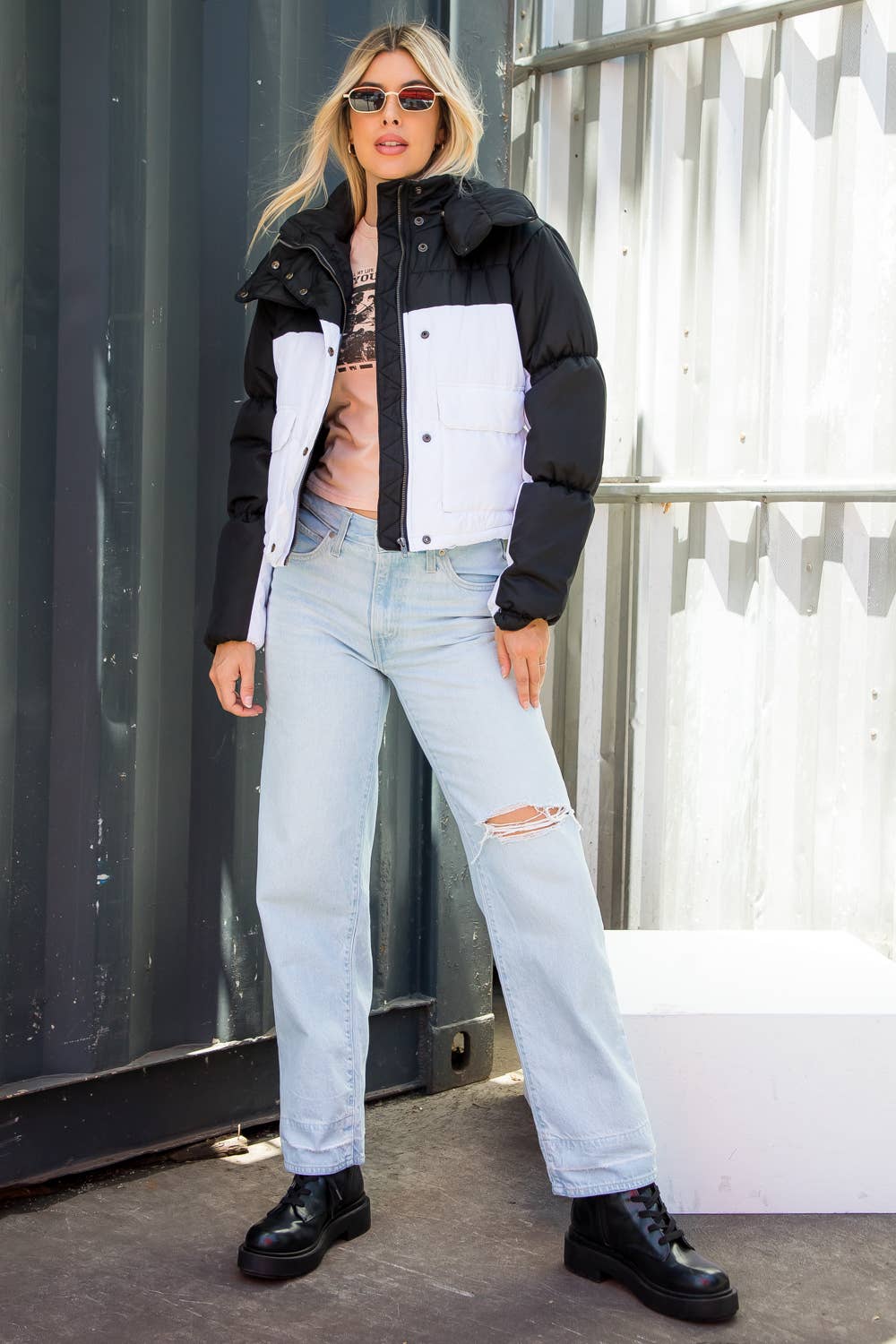 Puffer Jacket-Black and White