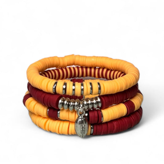 Maroon and Gold Game Day Bracelet Stack