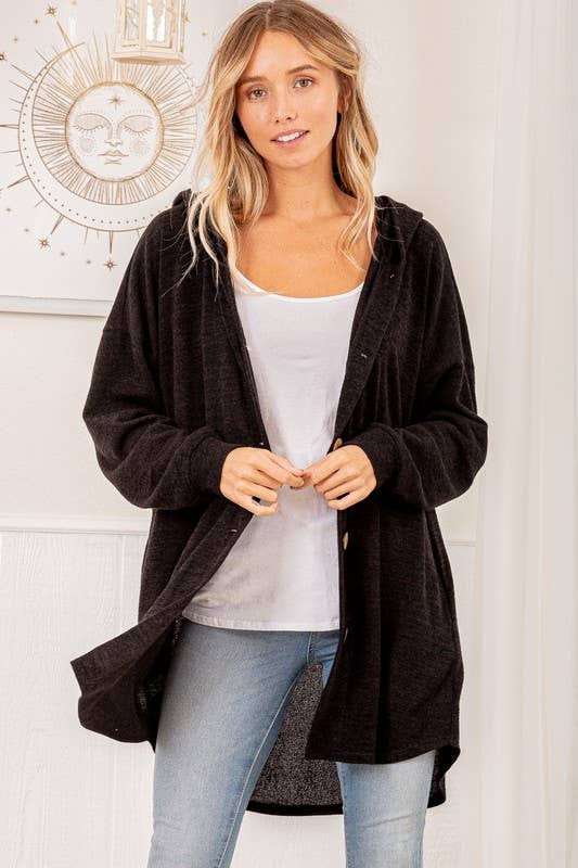 Hooded Cardigan in Black