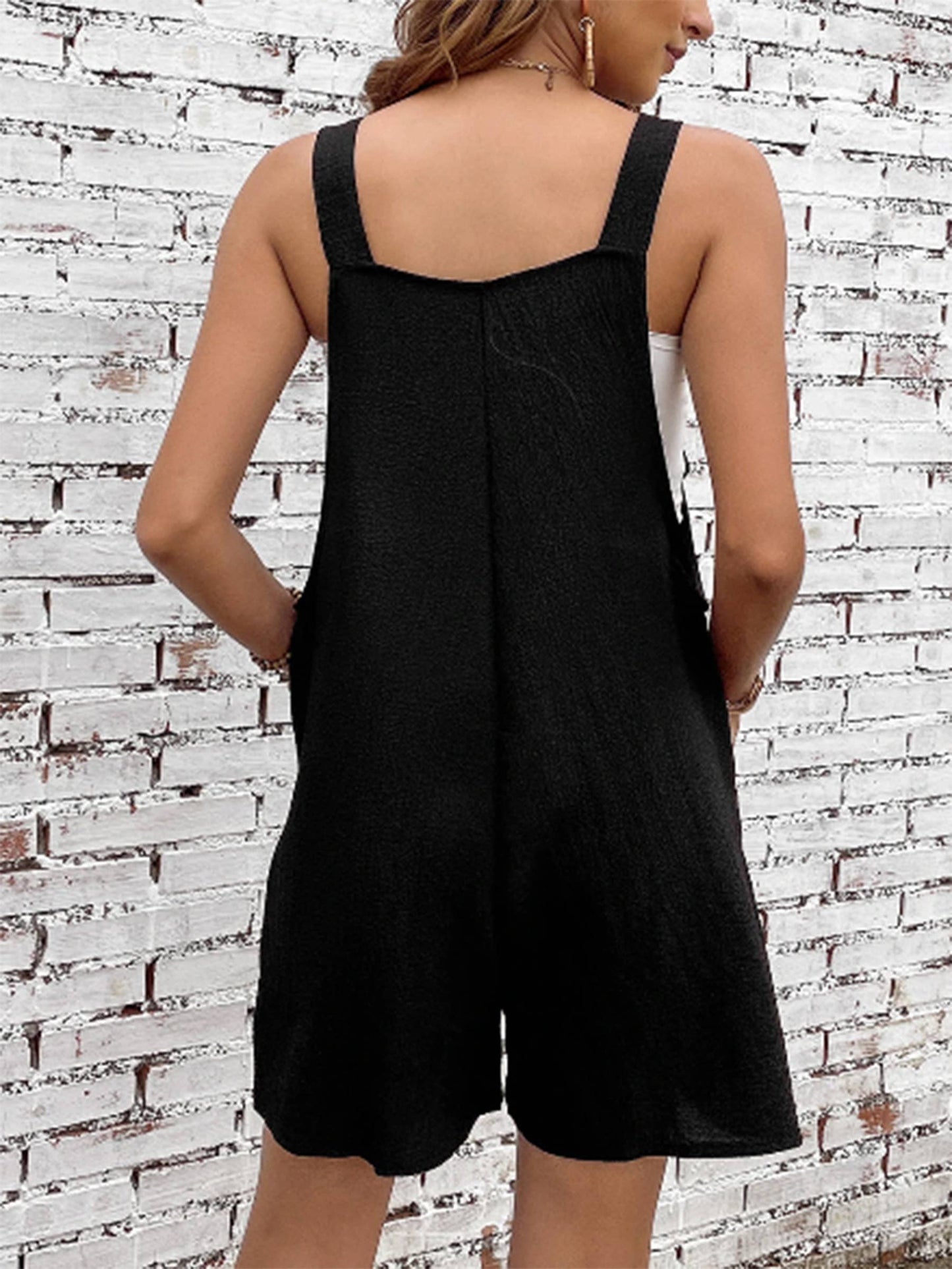 Black Pocket Textured Romper