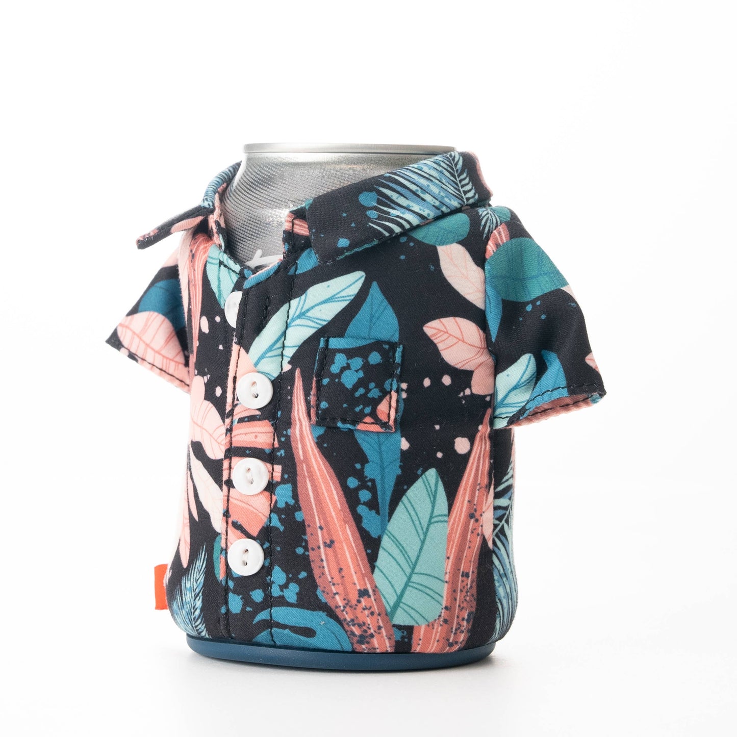 Puffin Can Coozie:  The Aloha Drink Koozie - Black Monstera