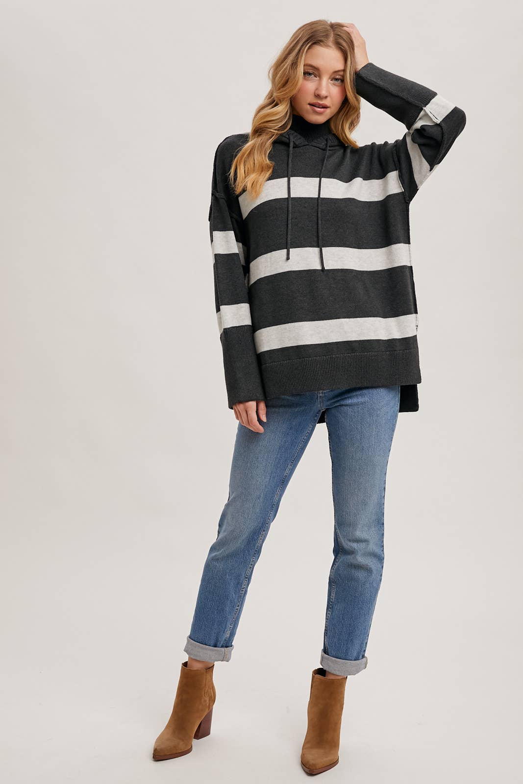 Mock Neck Hooded Sweater