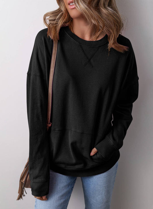 Black Drop Shoulder Loose Sweatshirt