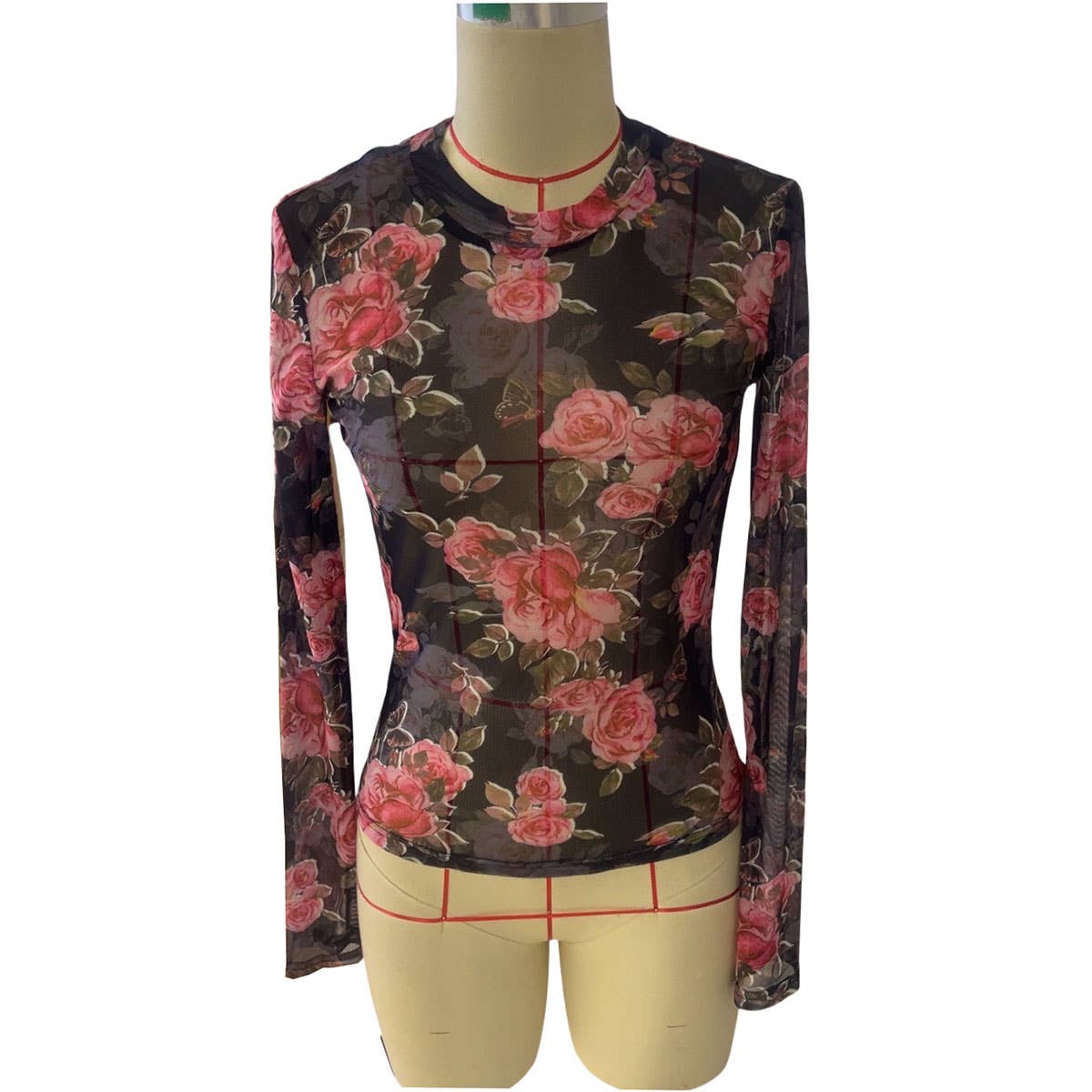 SHEER ROSE LACE TOP