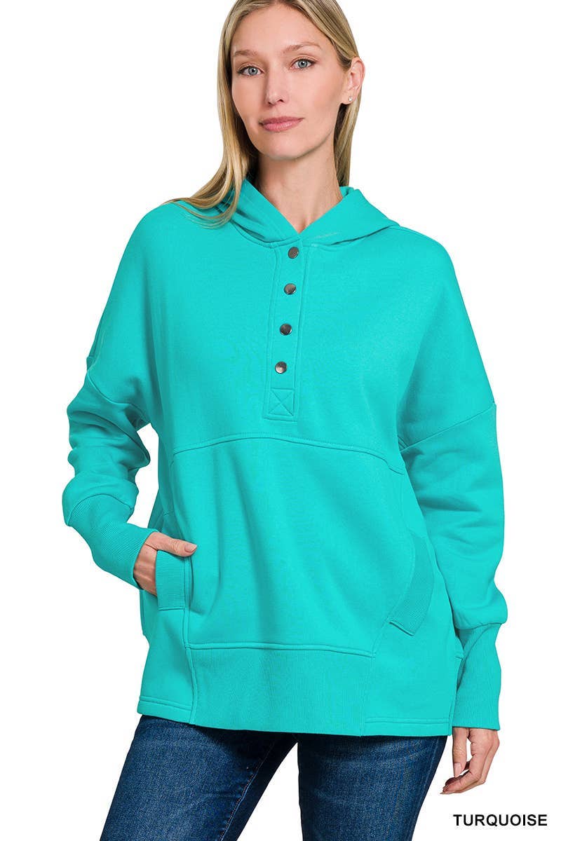 Fleece Half Button Hoodie