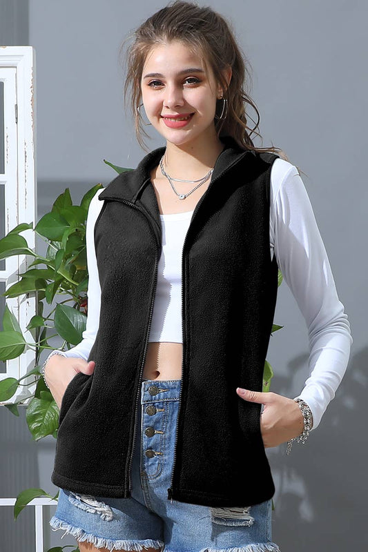Fleece Vest with Pockets: Plus Size: Black