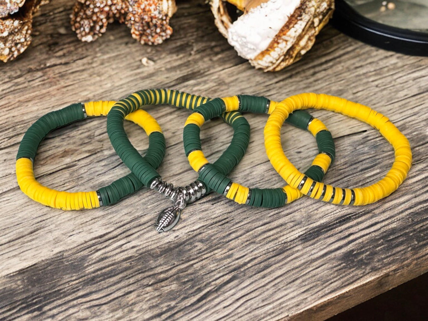 Green and Yellow Game Day Bracelet Stack