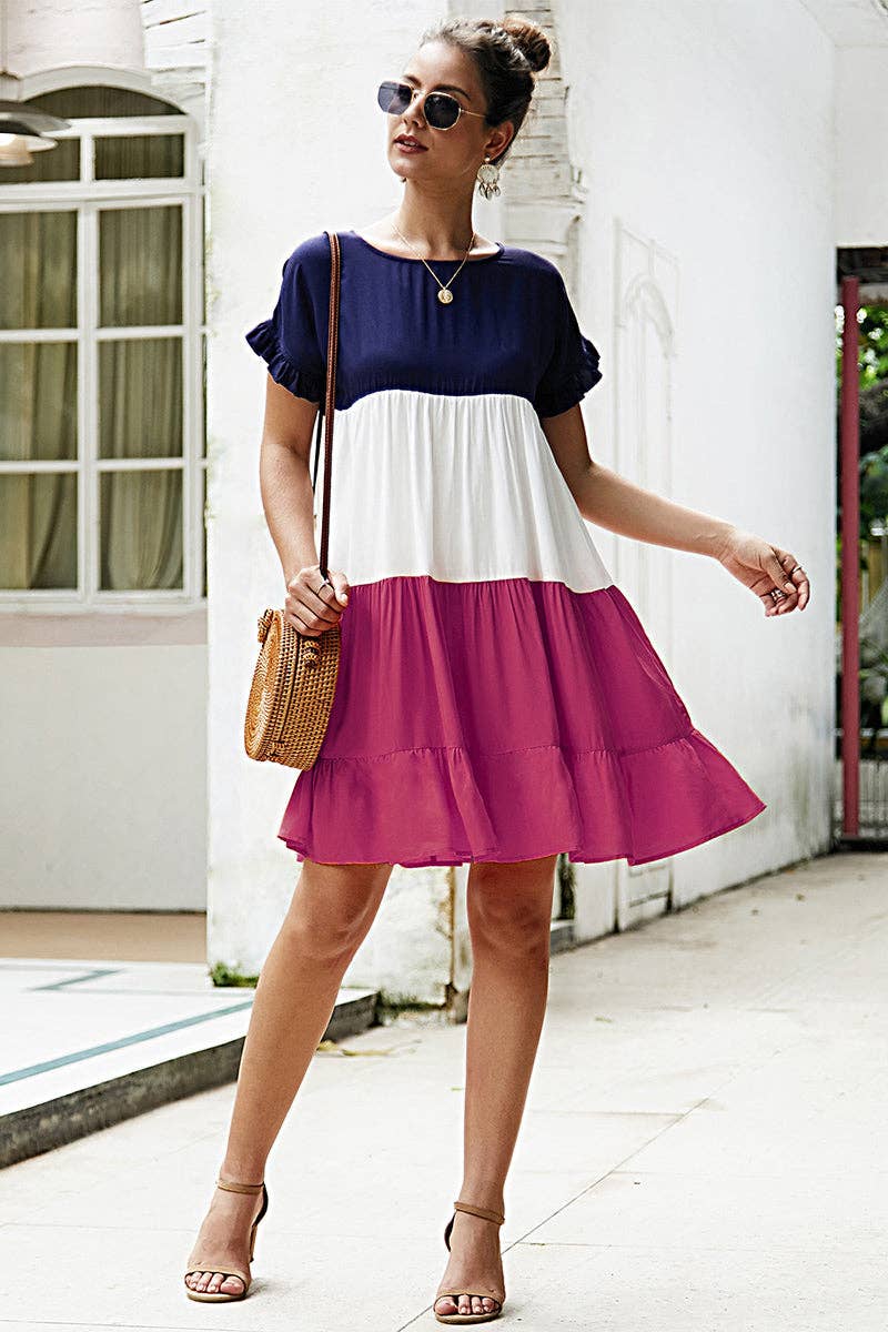Round Neck Ruffle Tunic Short Dress