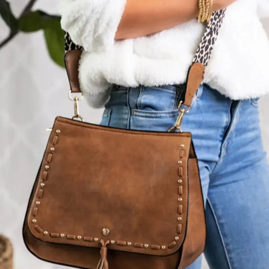 Leopard Guitar Strap Brown Crossbody Saddle Bag