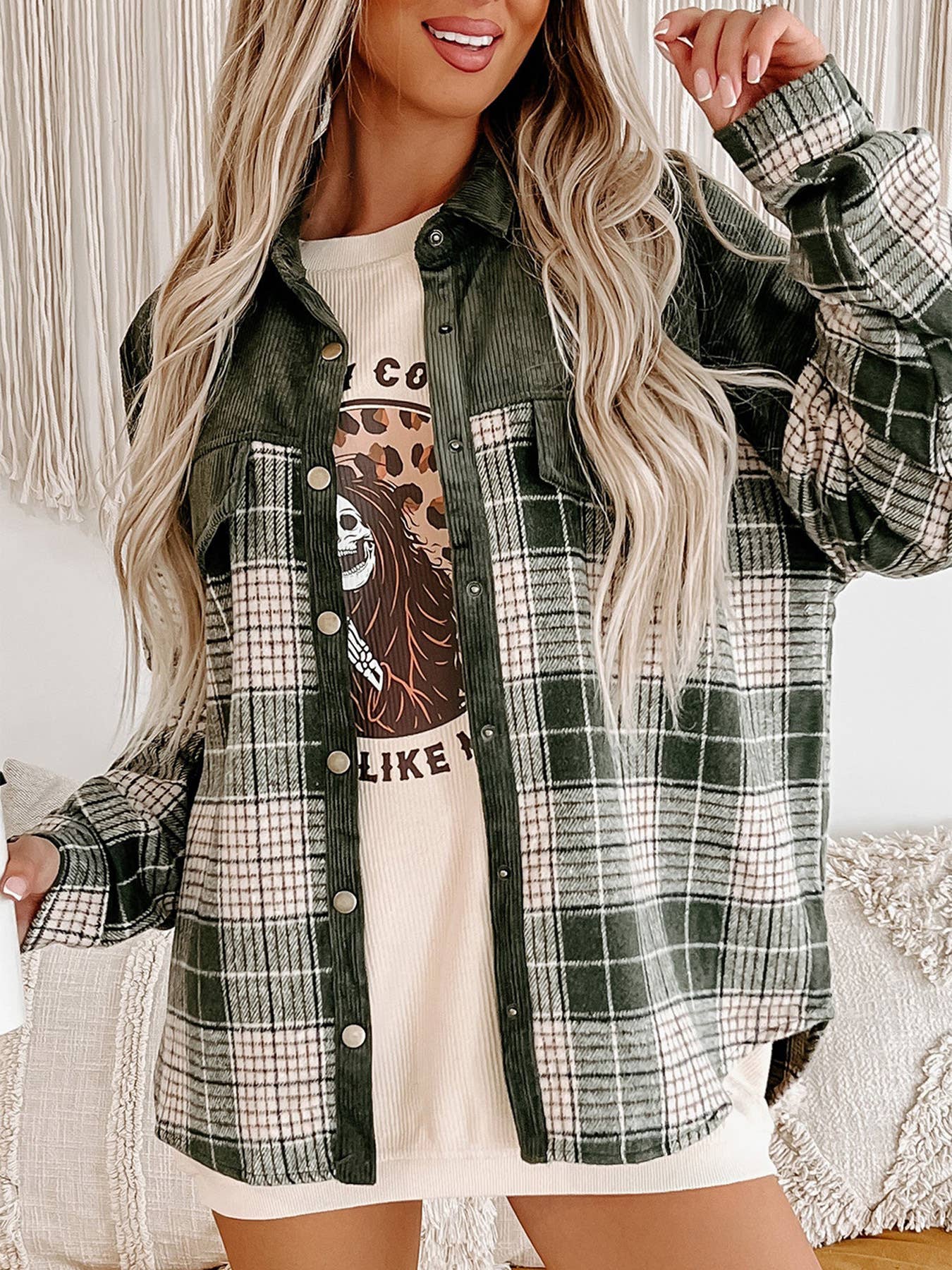 Plaid-Corduroy Coat