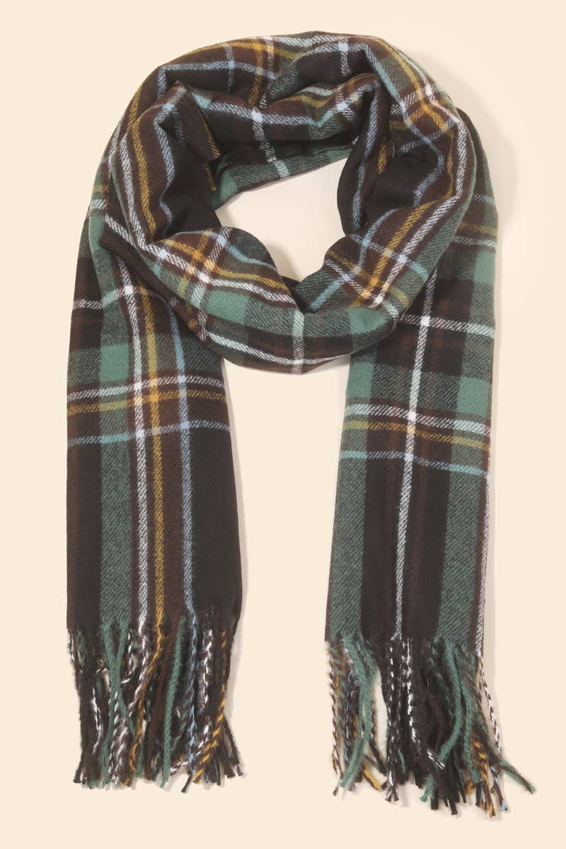 Plaid Pattern Knitted Fringe Scarf