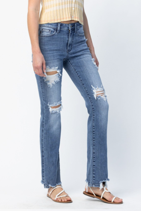 Judy Blue Destroyed Straight Mid Rise Jeans