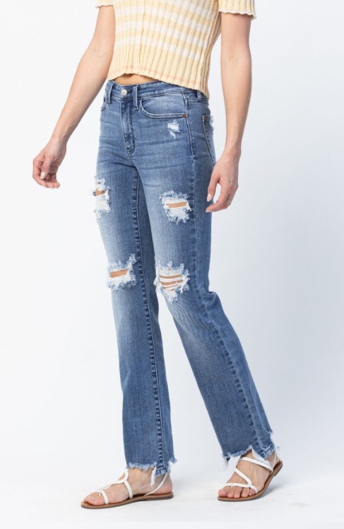 Judy Blue Destroyed Straight Mid Rise Jeans