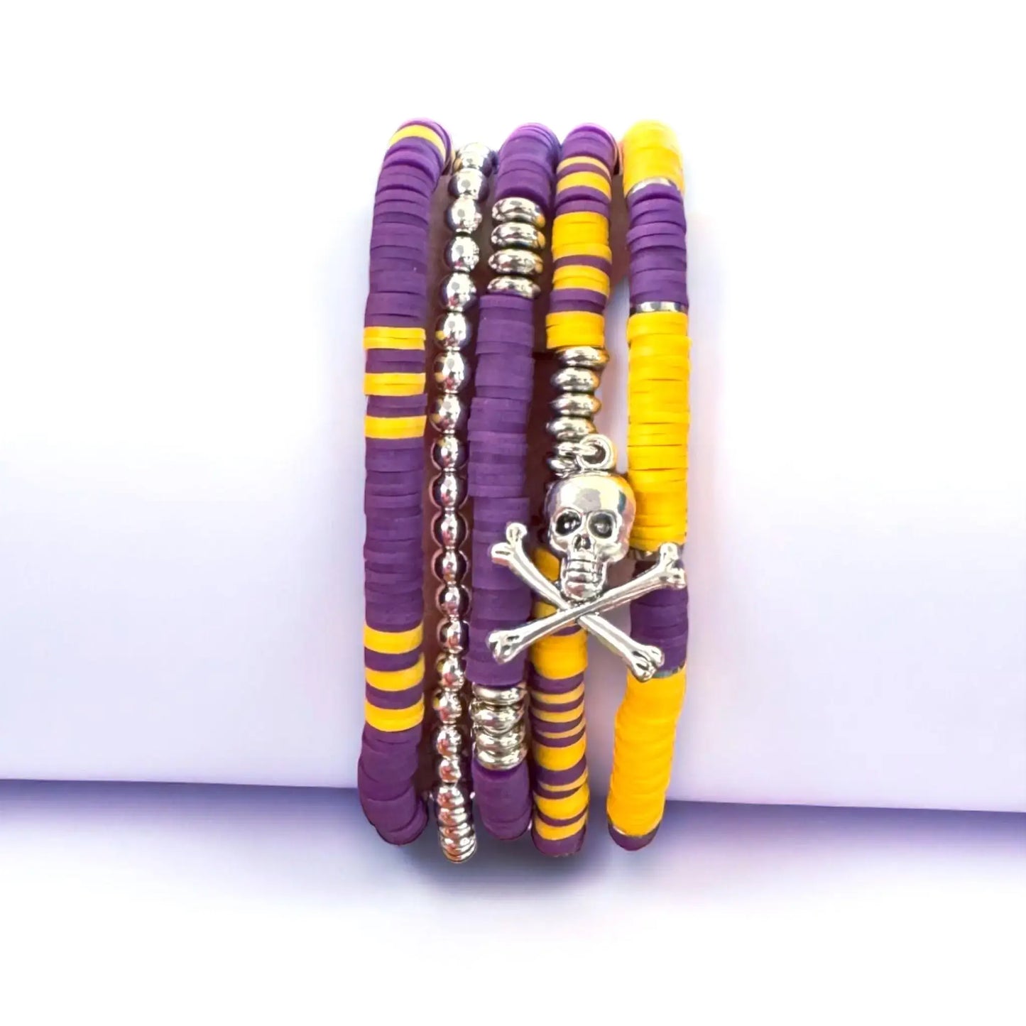 Purple and Gold Heishi Bead Bracelet Stack