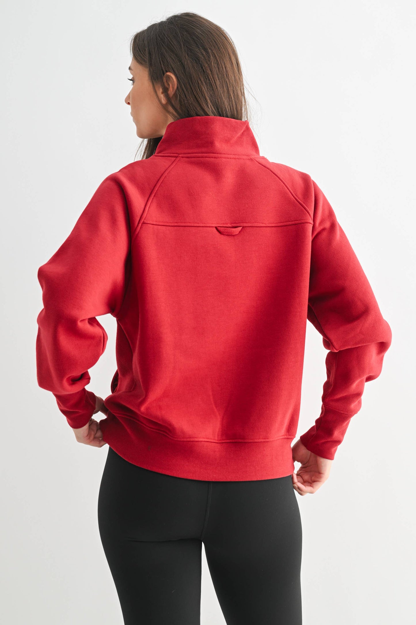 Red Fleece Mock Neck Sweater