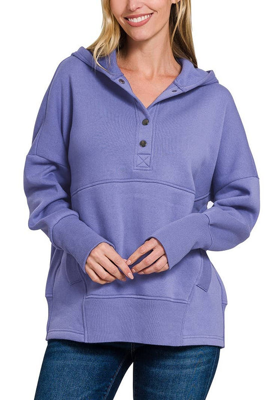 Fleece Half Button Hoodie