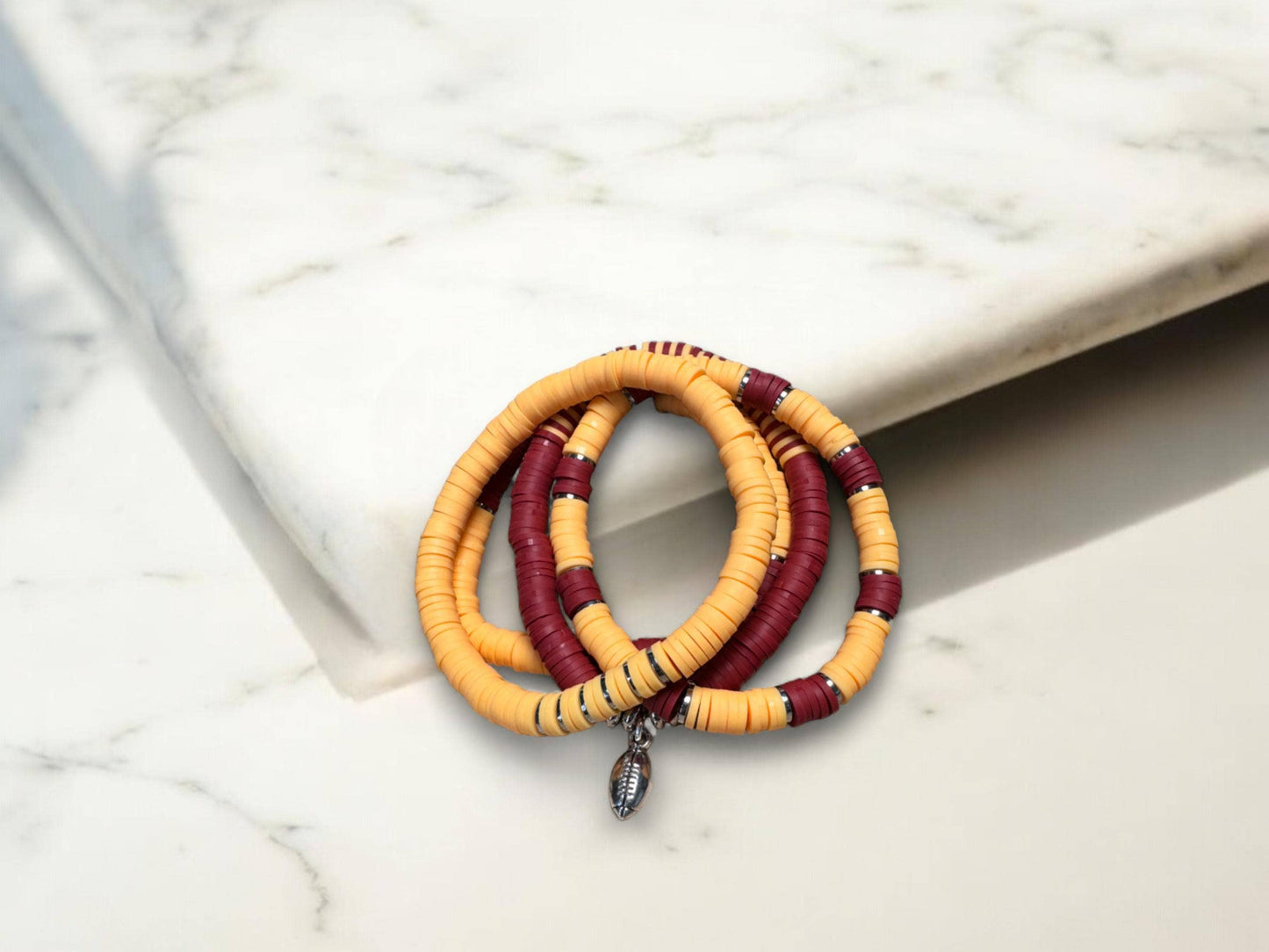 Maroon and Gold Game Day Bracelet Stack