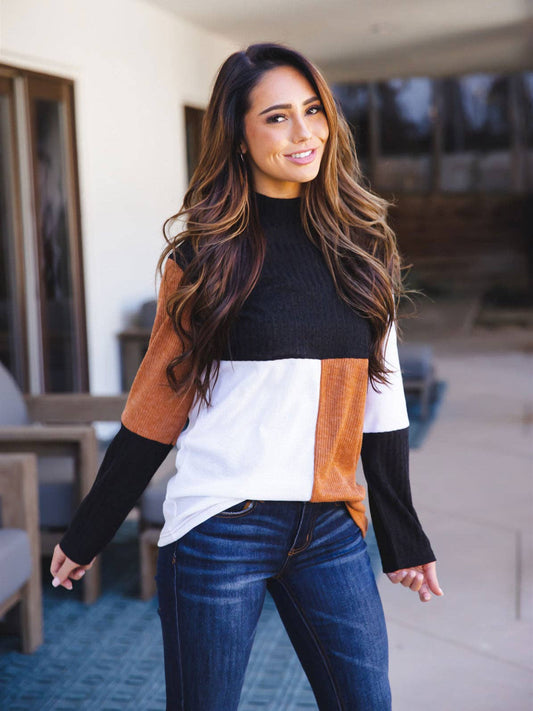 Tri-color Mockneck Top