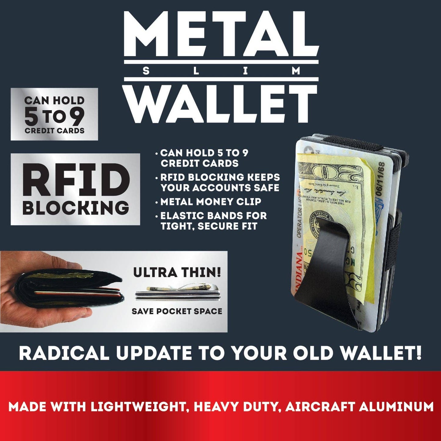 Metal RFID Blocking Wallet With Money Clip