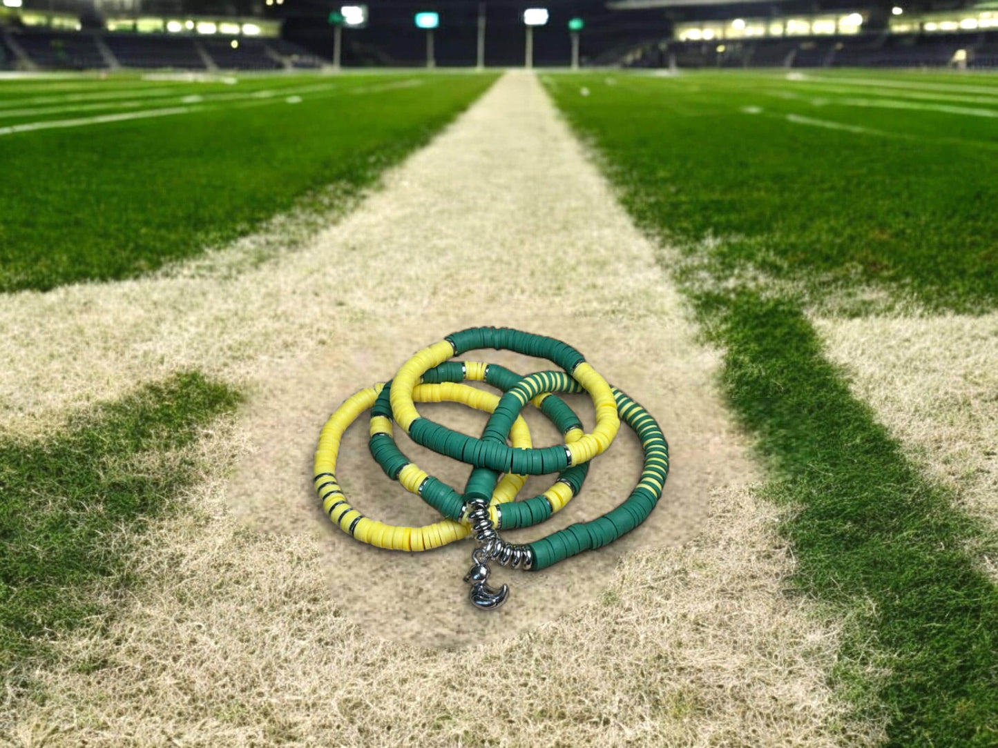 Green and Yellow Game Day Bracelet Stack