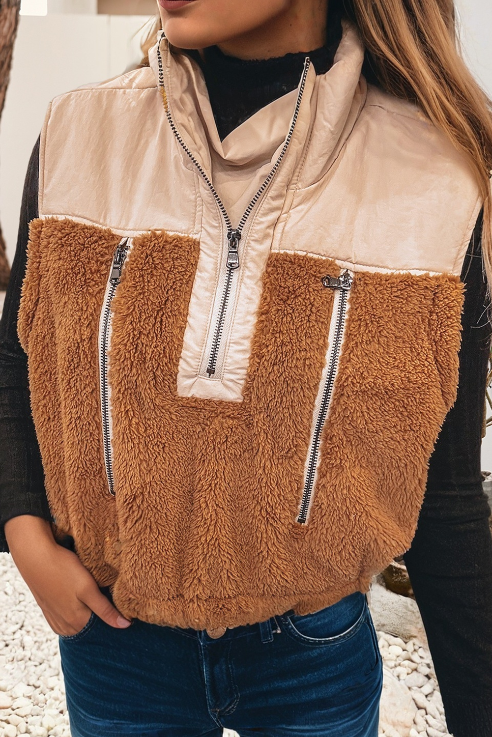 Patchwork Zipper Vest