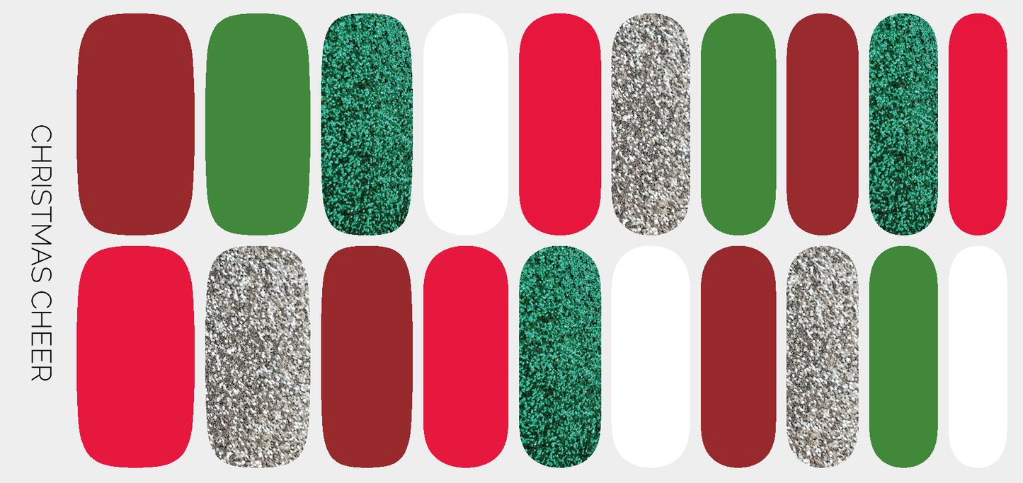 Christmas Cheer | Red Green & White Glitter Nail Wrap