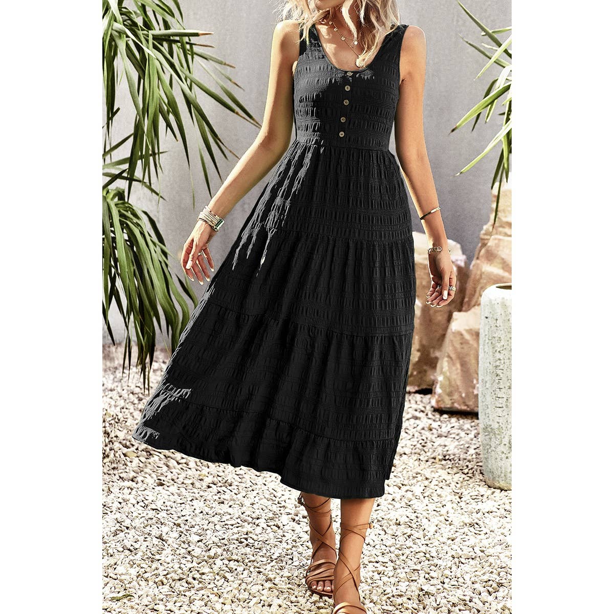 Sleeveless Ruffle Dress: Black