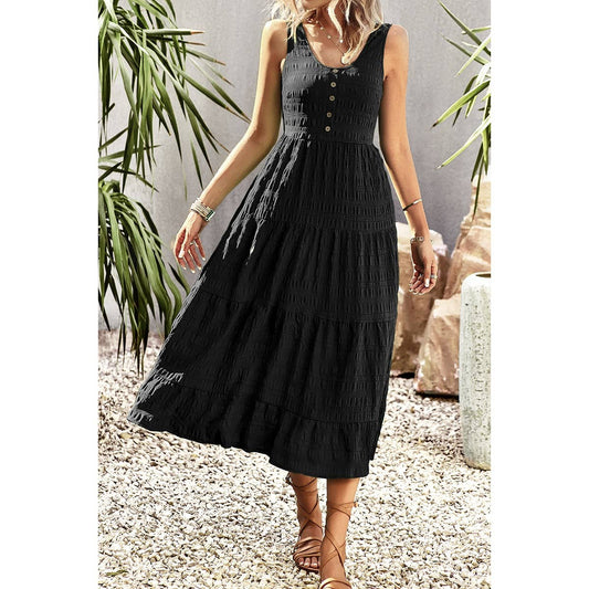 Sleeveless Ruffle Dress: Black