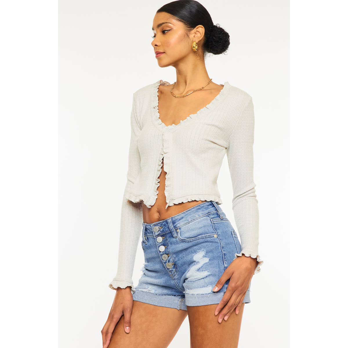 KanCan Light Demin Button Fly Shorts