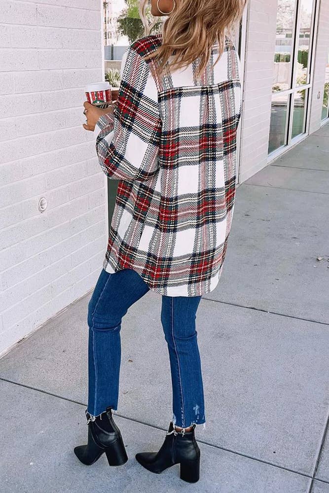 Plaid Button Long Sleeve Shacket