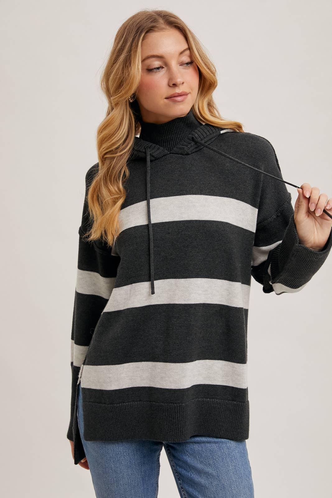 Mock Neck Hooded Sweater