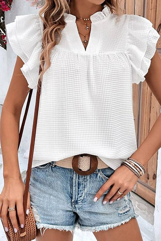 Ruffle Accent Flutter Sleeve Top