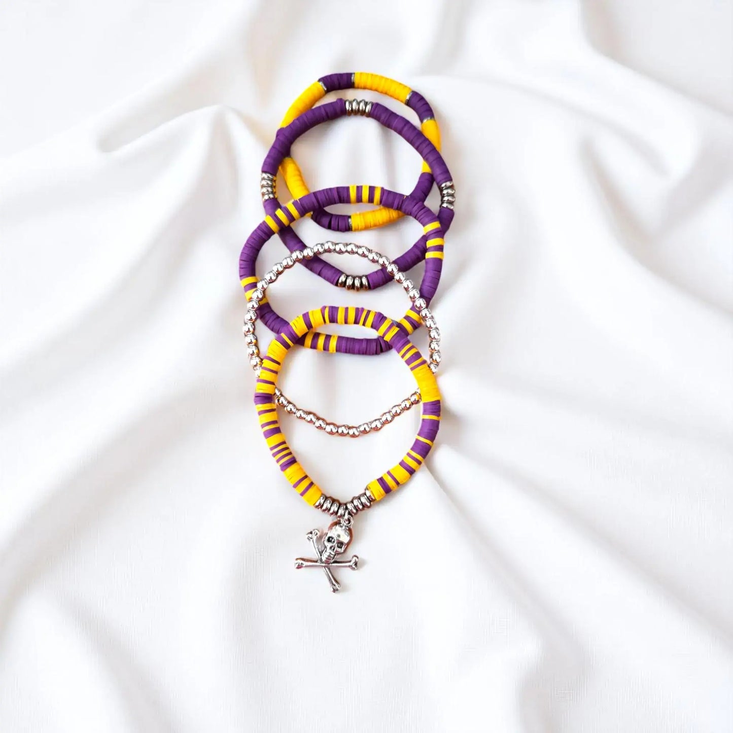 Purple and Gold Heishi Bead Bracelet Stack