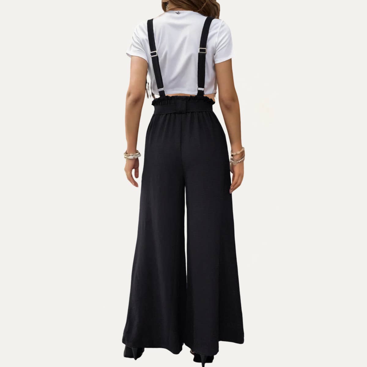 Black High-Waisted Wide-Leg Overalls
