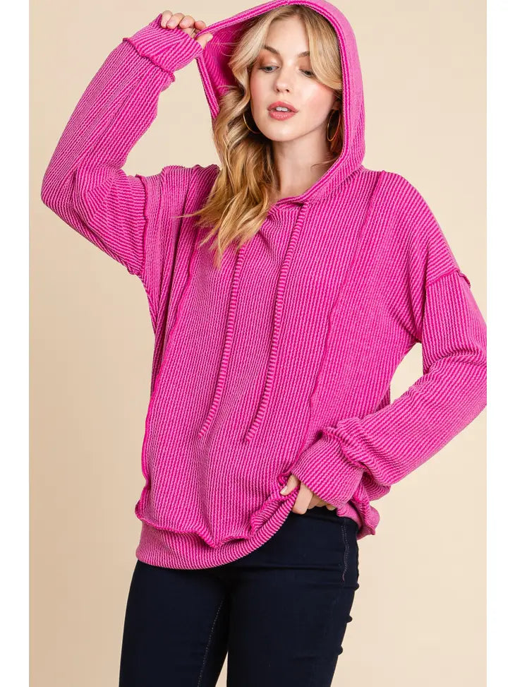 Solid Ribbed Hoodie