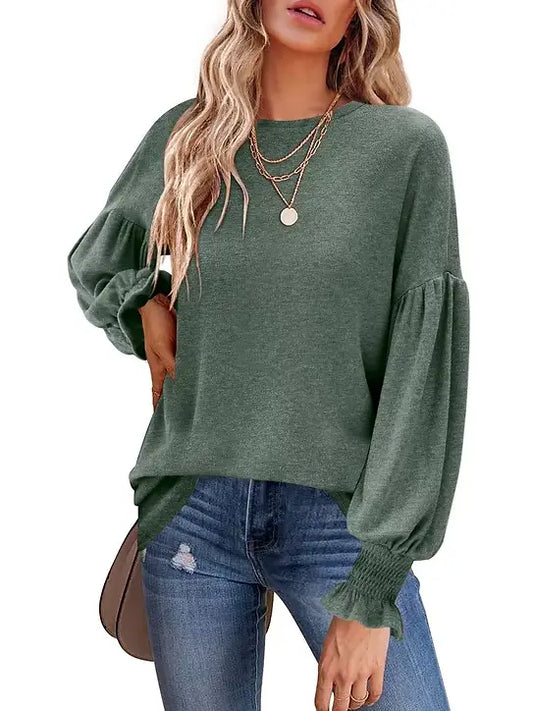 Overfit Long Puff Sleeve Smocked Top