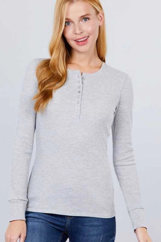 Long Sleeve Henley Thermal Knit Top