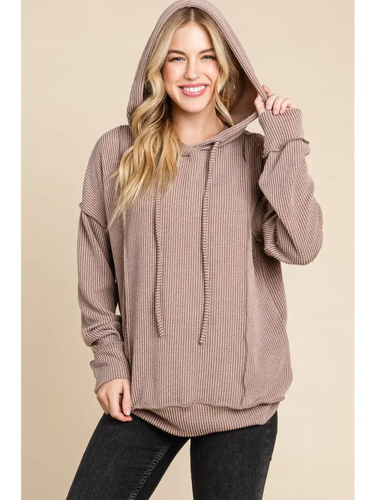 Solid Ribbed Hoodie