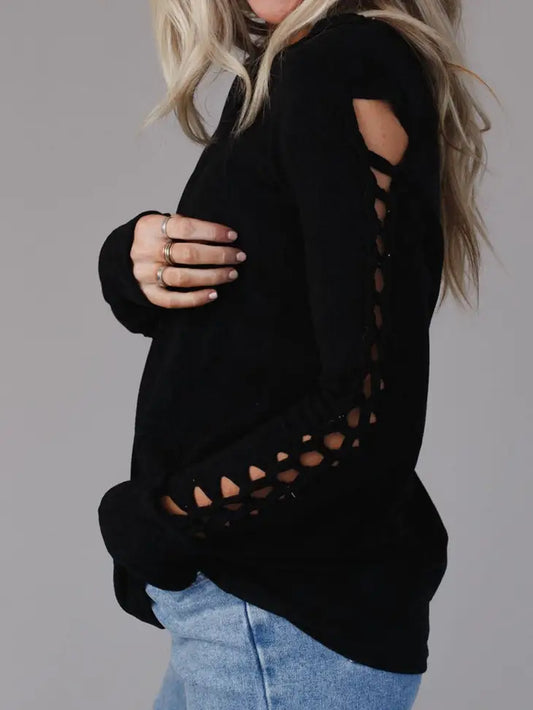 Braid Hollow-Out Sleeves Knit Top